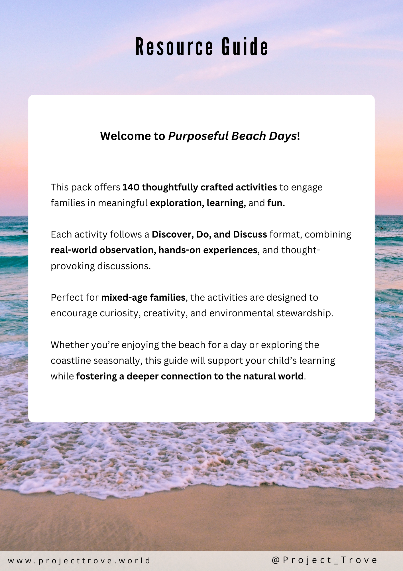 Free Instant Download | Parents & Teachers Guide for 'PurposeFul Beach Days'